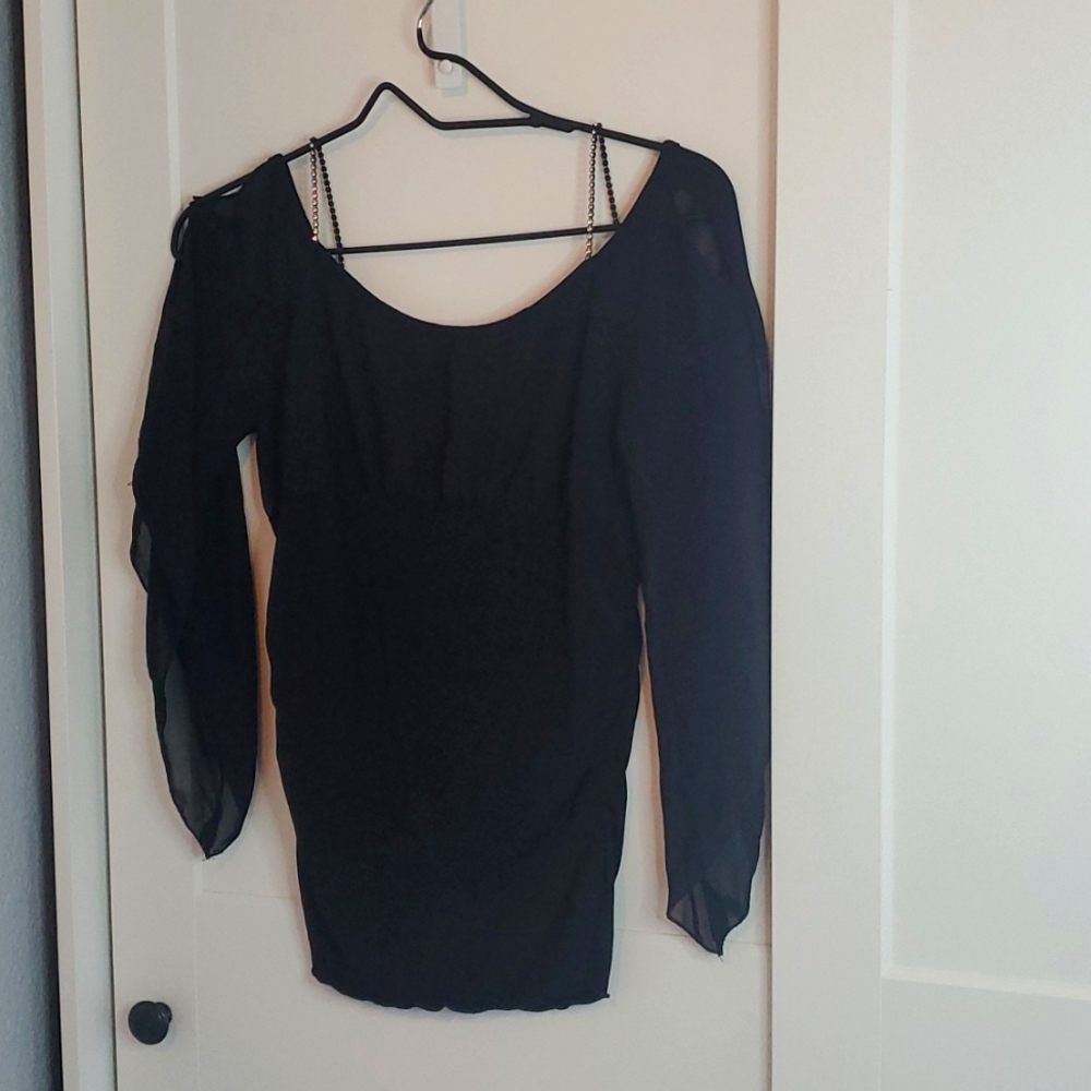 Fang Cold Shoulder top with rhinestone straps Large